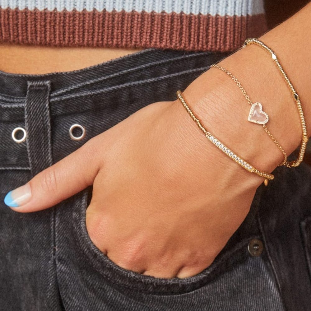 Kendra Scott Ari Heart Gold Chain Bracelet in Rose Quartz